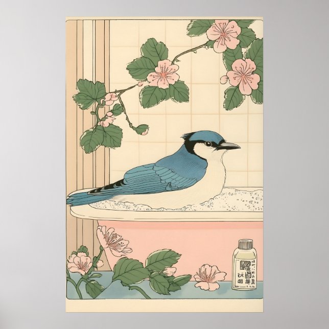 Geai bleu dans une baignoire Impression d'art de s (Devant)