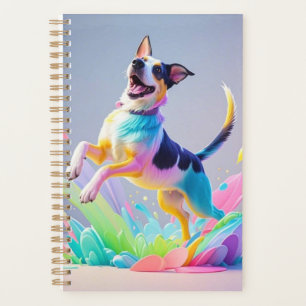 Géant coloré heureux jouant chien drôle, splash