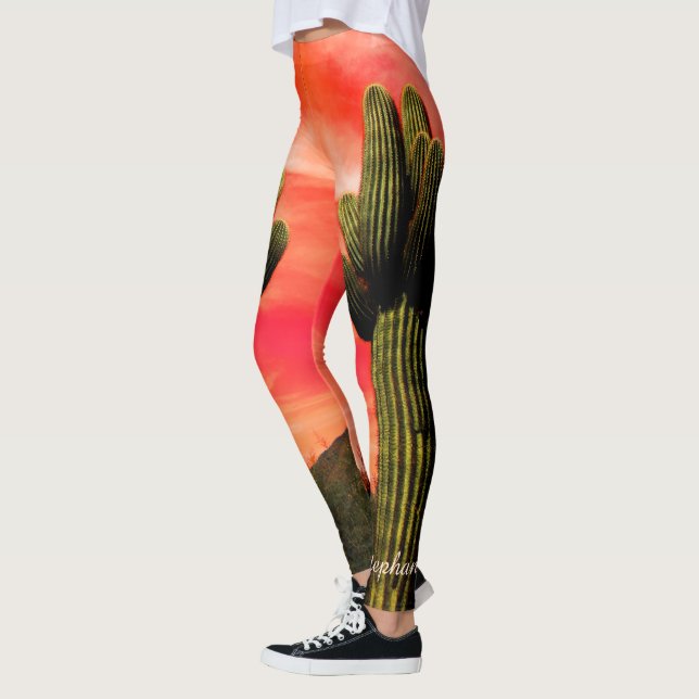 Géant Saguaro Cactus, Nom Personnalisé Leggings (Gauche)