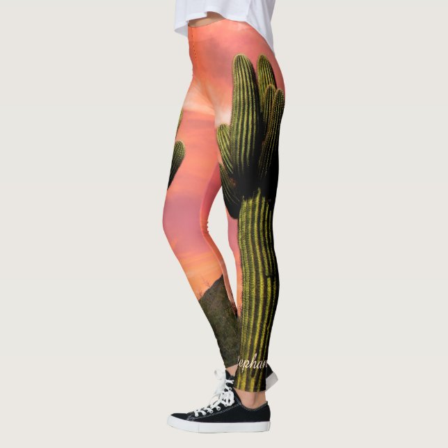 Géant Saguaro Cactus, Nom Personnalisé Leggings (Gauche)
