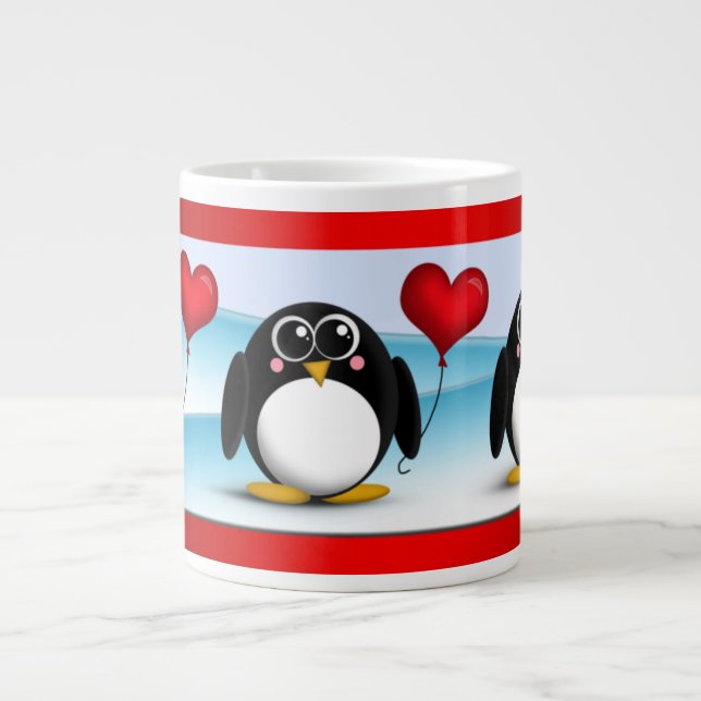 Géante Ballon adorable de coeur de pingouin - tasse de (Devant)