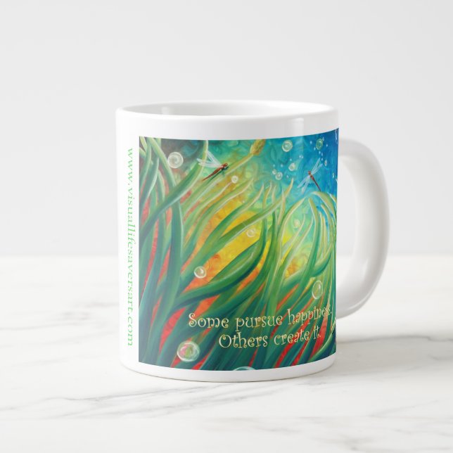 Géante ÉNORME tasse à café !  libellule, herbe, Citation (Devant droit)