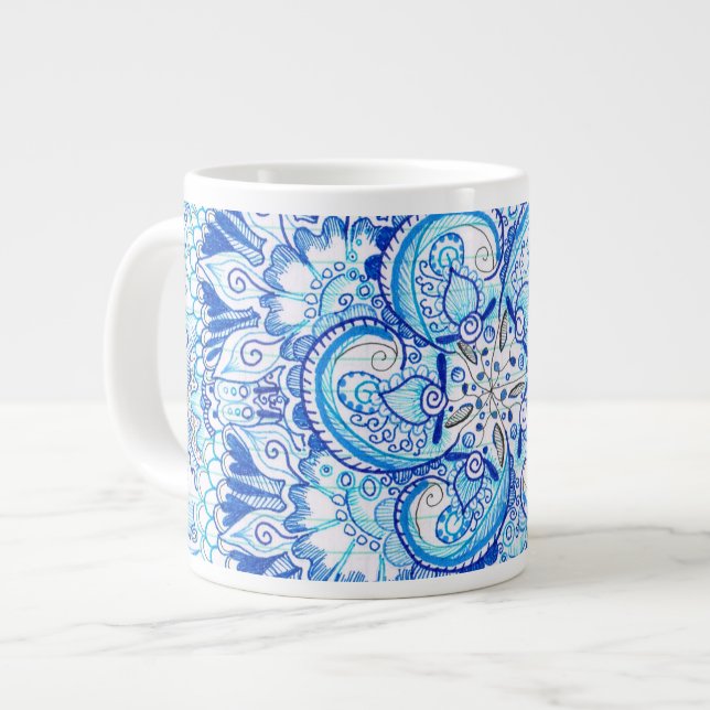 Géante tasse bleue de conception de mandala (Devant gauche)