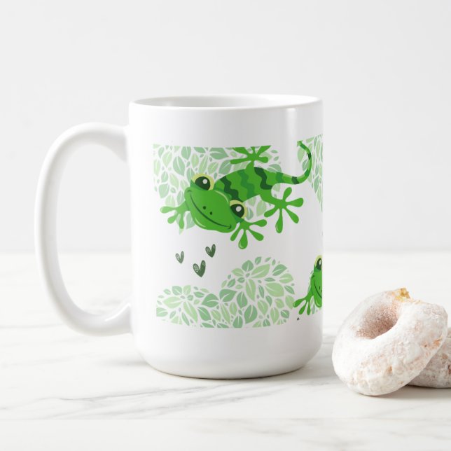 Gecko Coeurs verdure Mug (Avec donut)