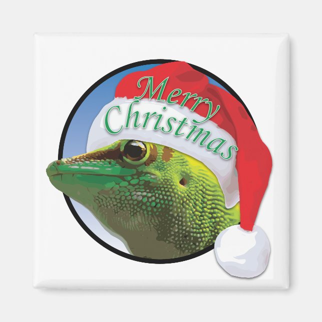 Gecko de Noël - Aimant Carré de 2 pouces (Devant)