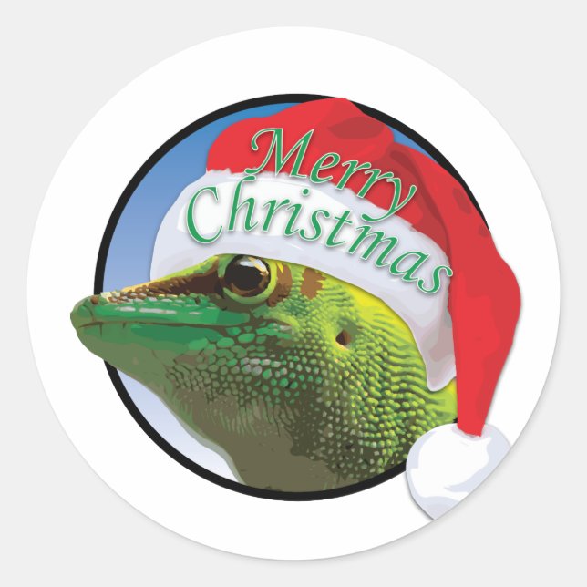 Gecko de Noël - Sticker rond classique, brillant (Devant)