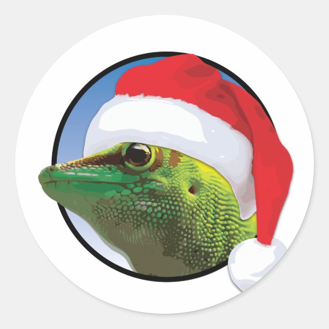 Gecko de Noël - Sticker rond classique, brillant (Devant)