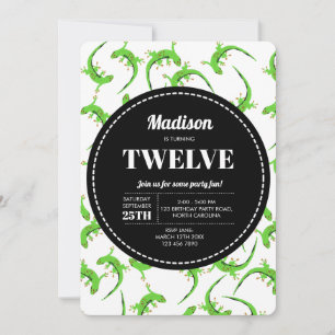 Gecko Lizard Reptile Motif Invitation d'anniversai