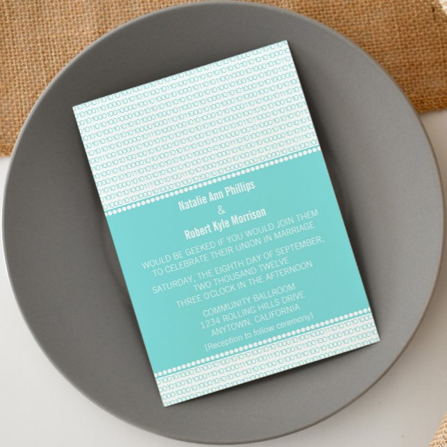 Geek Chic Binary Code Faire-part de mariage, Aqua (Aqua Geek Chic Binary Code Wedding Invitation)