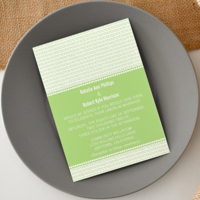 Geek Chic Code binaire Faire-part de mariage, Vert (Green Geek Chic Binary Code Wedding Invitation)