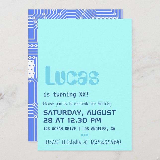 Geek d'ordinateur Invitation de fête d'anniversair (Devant / Derrière)