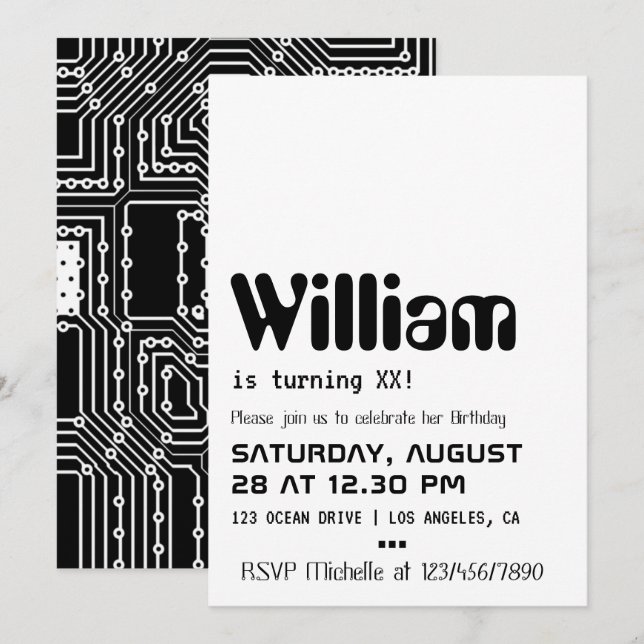Geek d'ordinateur Invitation de fête d'anniversair (Devant / Derrière)