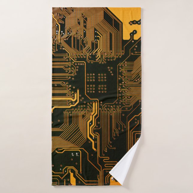 Geek Sortie carte circuit électronique orange PCB  (Serviette de bain)