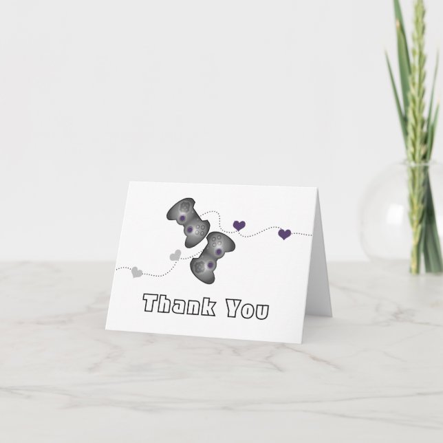 Geeky Gamer Carte de remerciements (Argent/Violet) (Devant)