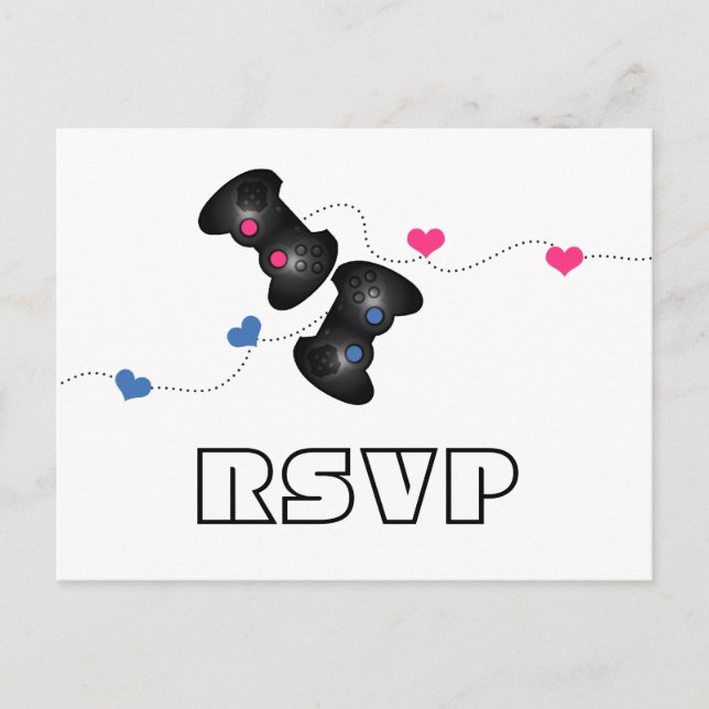 Geeky Gamers RSVP carte postale foncé (bleu/rose) (Devant)