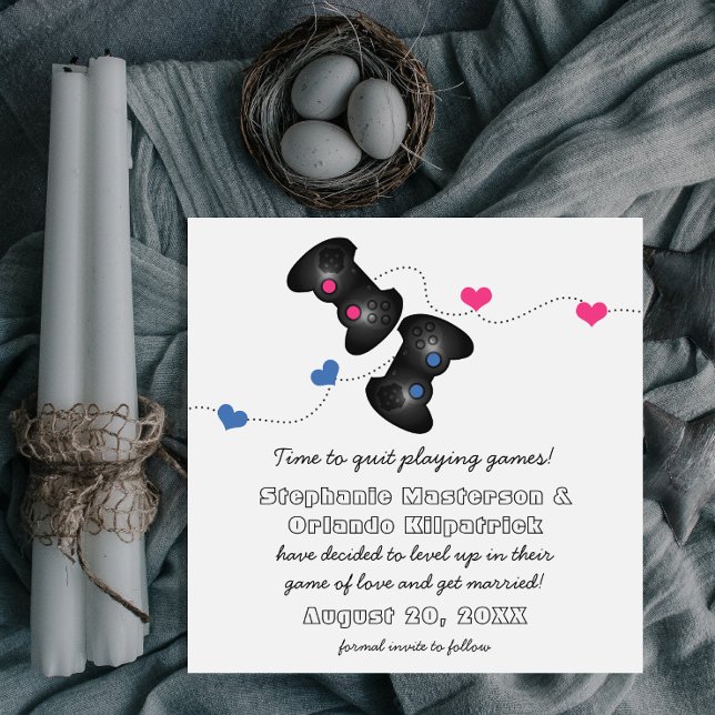 Geeky Gamers Save the Date Invitation Dark (bleu/r (Geeky Gamers Save the Date | Dark Blue Pink)