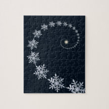 Geeky Navy Blue Snowflake Fibonacci Spiral Puzzle