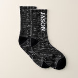 Geeky Physics Personalized Gifts<br><div class="desc">Physics Gifts Ideas / Physics Teacher Gift / Physics Student Gift / Geek Physics Gift / Black Men's Personalized Name Initial Monogram All-over-Print Socks. To change the text, use the personalize option. For more extensive text changes such as changes to the font, font color, or text layout, choose the customize...</div>