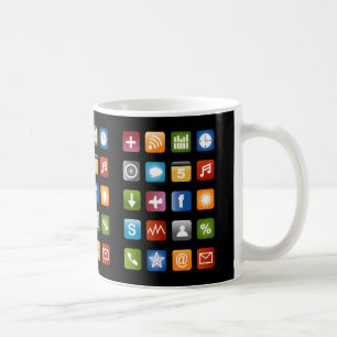 Géeky tasse de café avec des icônes d'application