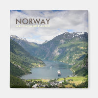Geirangerfjord vue en Norvège Aimant texte carré