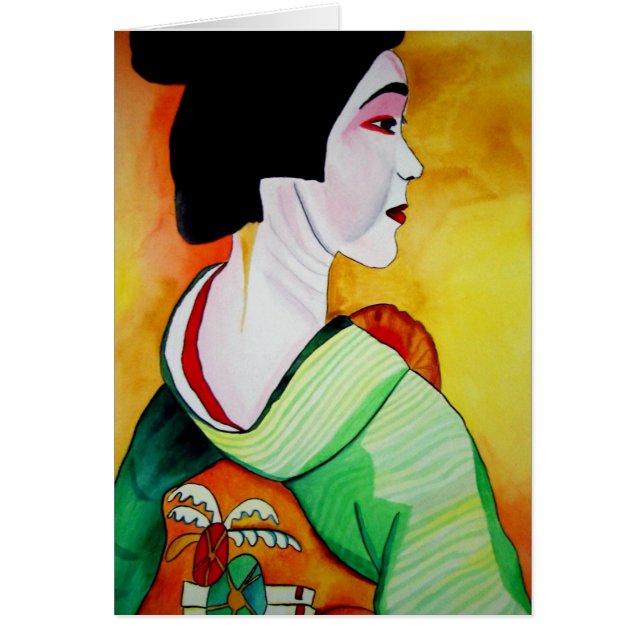 Geisha japonais avec kimono vert art original (Devant)