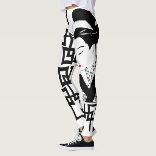 geisha japonaise fille noir blanc leggings graphiq