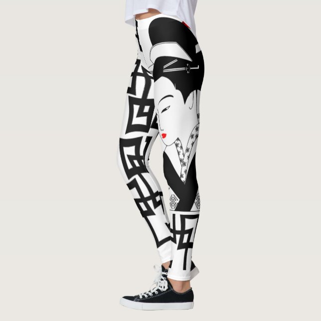 geisha japonaise fille noir blanc leggings graphiq (Gauche)