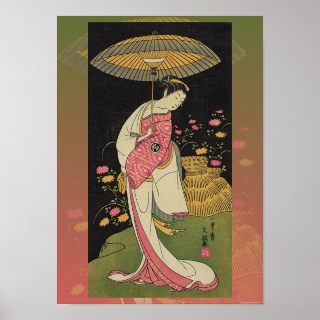 Geisha Umbrella Abstract Japan Pop Art Poster (Devant)
