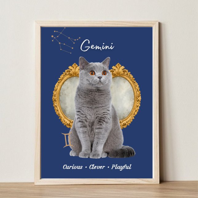 Gemini Cat Art Print, Zodiac Cat Poster (Créateur téléchargé)