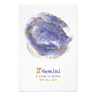Gemini Nom du bébé Zodiac Starry Poster de la pépi