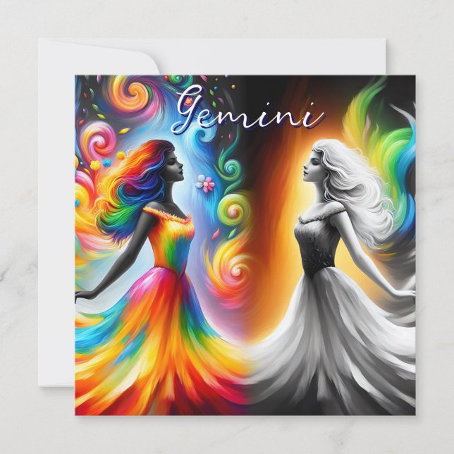 Gemini Twins Couleur et noir et blanc Horoscope (Devant)