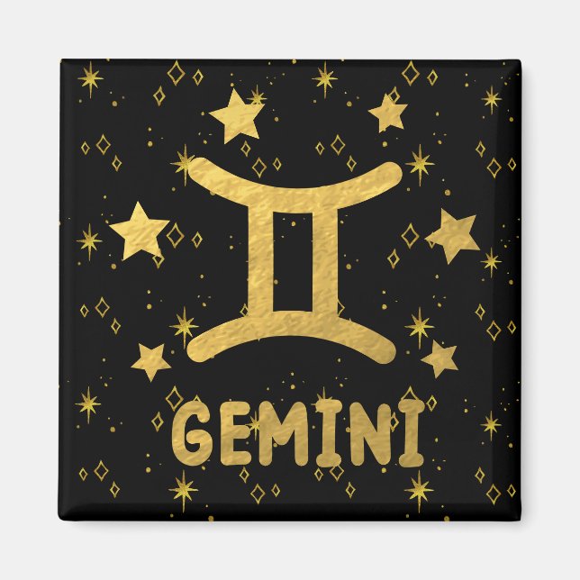 Gemini Zodiac Magnet noir et or (Devant)