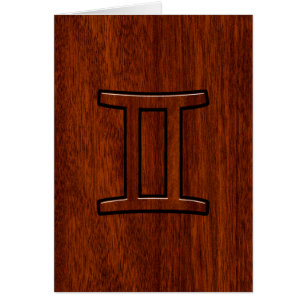 Gemini Zodiac Sign on Mahogany Wood Style