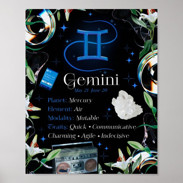 Gemini Zodiac Star Sign Y2K Black 4:5 Poster (Devant)