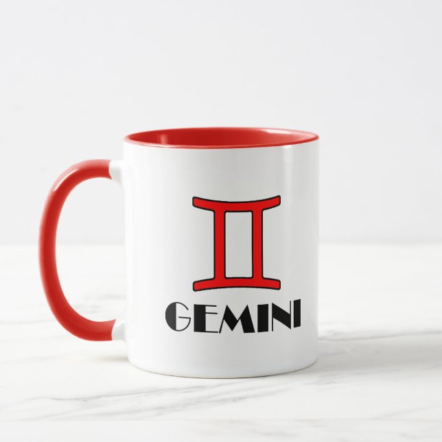 Gemini Zodiac Symbole Designer Mug en rouge (Gauche)