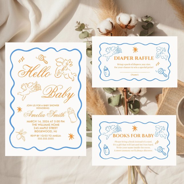 Gender Neutral doodle cupid Baby Shower Invitation (Créateur téléchargé)