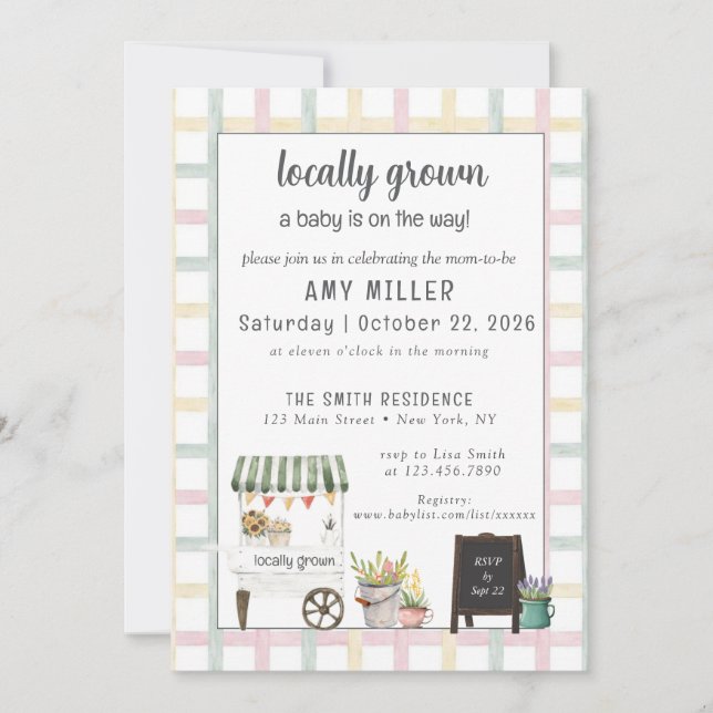 Gender Neutral Farmers Market Baby Invitation (Devant)