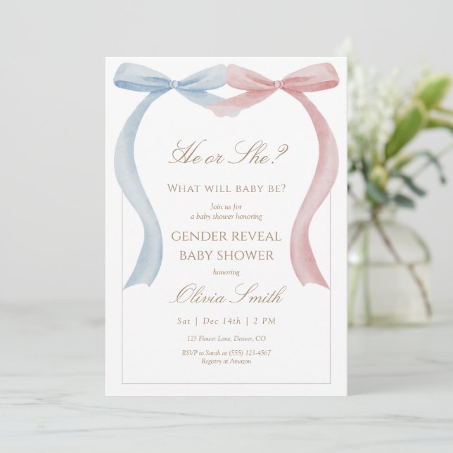 Gender Reveal Baby Shower Invitation Pink and Blue (Debout devant)
