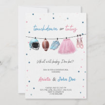 Gender Reveal Invitation card with a football,tutu