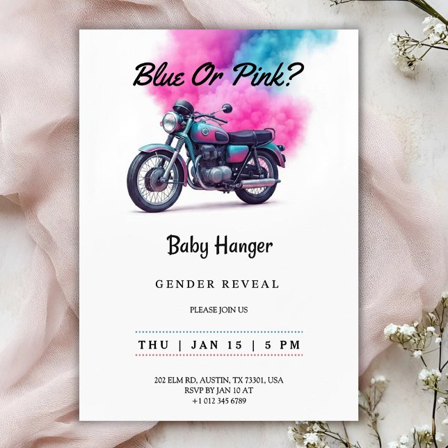 Gender reveal Invitation with a motorcycle  (Créateur téléchargé)