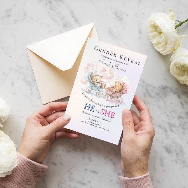 Gender Reveal Stroller Teddies Invitation (Créateur téléchargé)