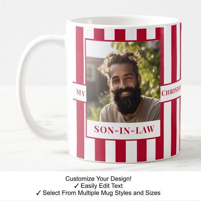 Gendre, Nom, Message, Photo, Mug Stripe C81 (Créateur téléchargé)