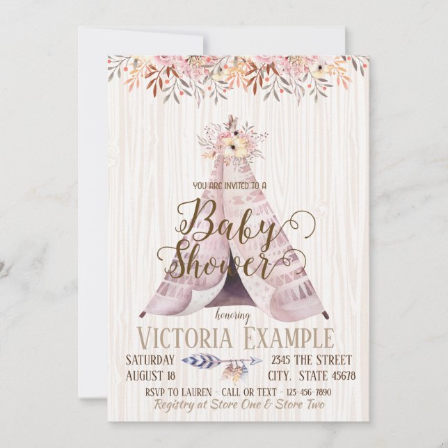Genre Neutre Boho TeePee Baby Shower Invitations (Devant)