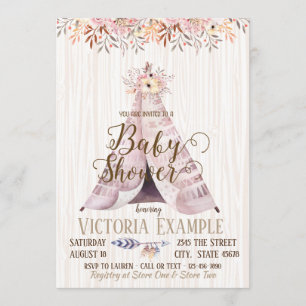 Genre Neutre Boho TeePee Baby Shower Invitations