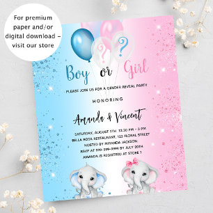 Genre révéler bleu rose éléphant invitation budgét