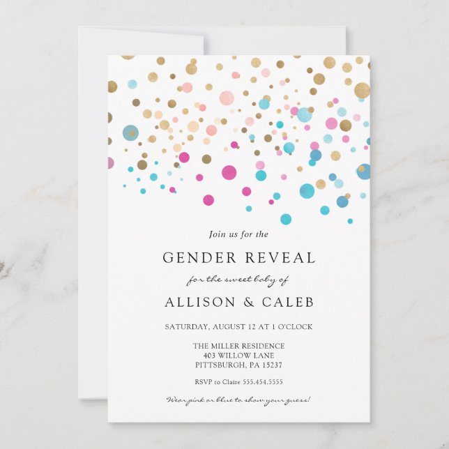 Genre Révéler rose et bleu Confetti Invitation (Devant)