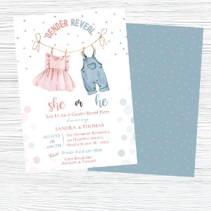 Genre Révéler Vêtements de Bébé Fête Invitation