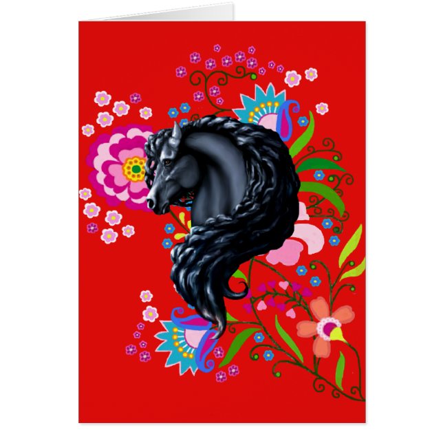 Gens frisons, cheval, étalon noir (Devant)