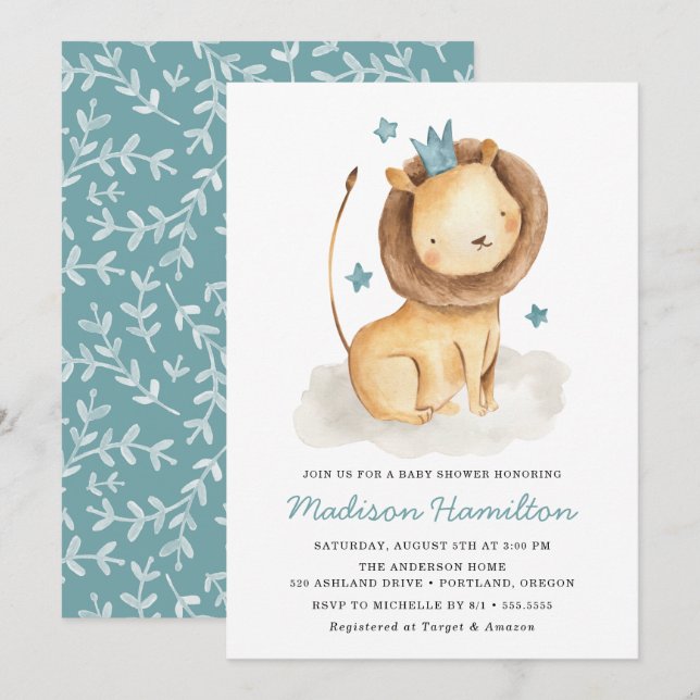 Gentle Lion | Invitation pour Baby Shower (Devant / Derrière)