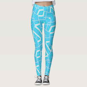 Geo Abstrait Blue+White Motifs Leggings ♥ Psydefx